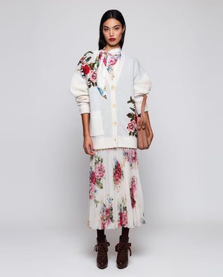 Pleated floral print chiffon skirt