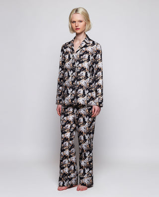 Pijama negro de algodón estampado floral by MIRTO | 04445_0050_1