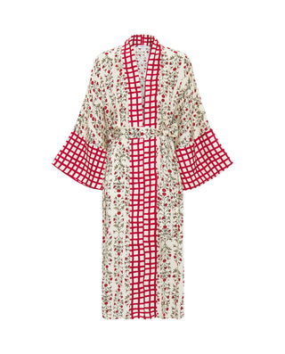 Kimono estampado floral rojo con aplique by MIRTO | 04449_0050_4
