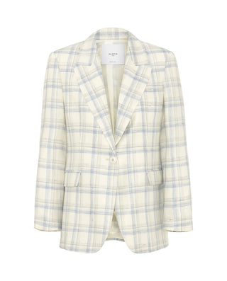 Blazer de cuadros en mezcla de lino.