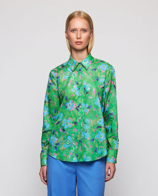 Camisa verde estampado floral de algodón by MIRTO | 04508_0050_1