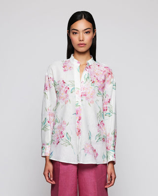 Camisa blanca estampado floral de lino algodó by M | 04516_0050_1