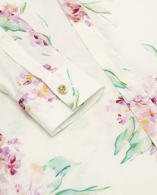 Camisa blanca estampado floral de lino algodón