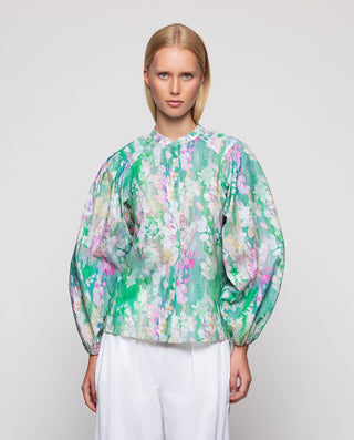 Camisa verde estampado pinceladas de algodón by MI | 04519_0050_1