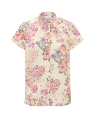 Camisa beige manga corta estampado floral