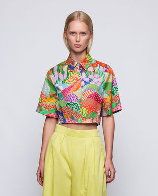 Camisa corta estampado multicolor de algodón by MI | 04521_0050_1