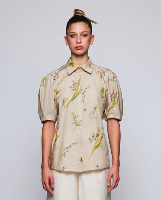 Camisa beige estampado floral algodón by MIRTO | 04530_0050_1