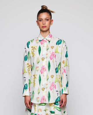 Camisa blanca estampado botánico algodón by MIRTO | 04537_0050_1