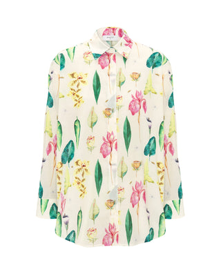 White botanical print cotton shirt