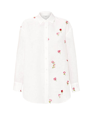 White floral embroidery linen shirt