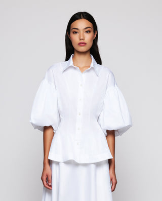 Camisa blanca manga abullonada algodón by MIRTO | 04554_0050_1