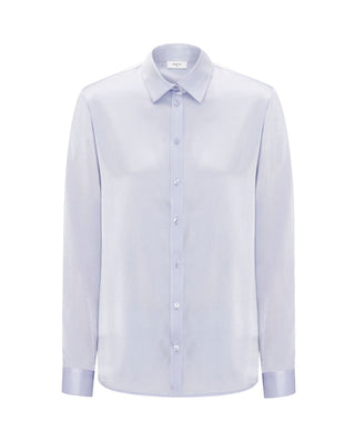 Blusa azul lavanda de seda elástica