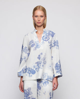 Top blanco estampado floral algodón lino by MIRTO | 04582_0050_1