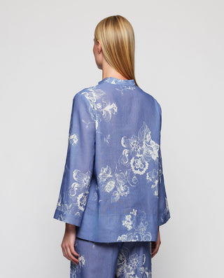 Top azul estampado floral algodón lino by MIRTO | 04582_0051_2