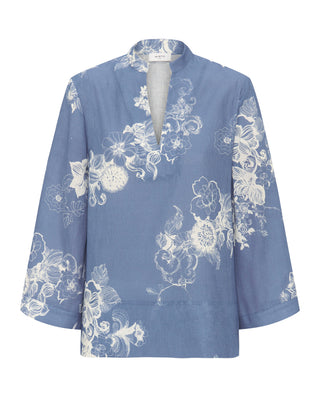 Top azul estampado floral algodón lino by MIRTO | 04582_0051_4