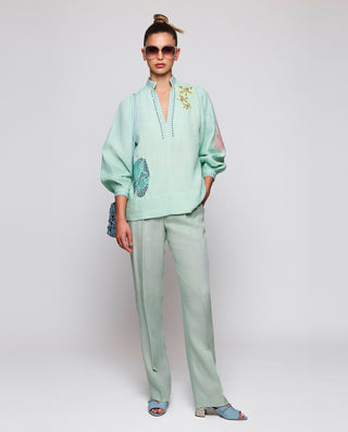 Top verde de lino bordado by MIRTO | 04586_0051_3