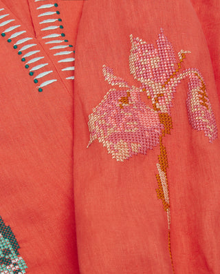 Orange embroidered linen top
