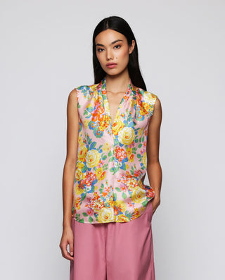 Top fluido rosa de seda