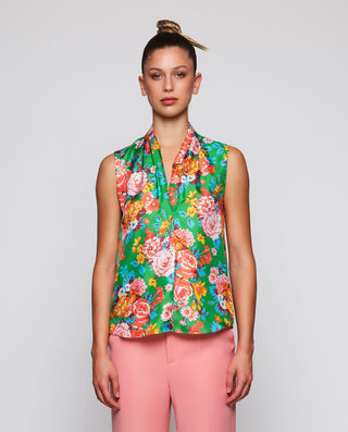 Top fluido verde de seda