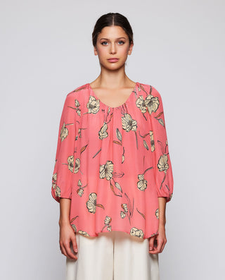 Coral floral print top