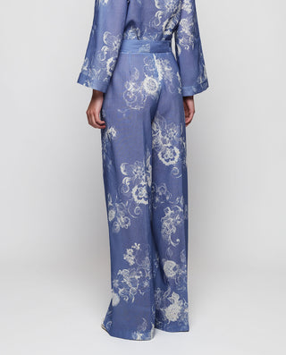 Pantalón azul estampado floral algodón lino by MIR | 04602_0051_2