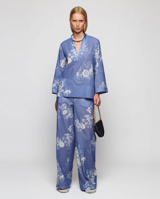 Pantalón azul estampado floral algodón lino by MIR | 04602_0051_3