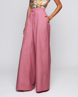 Pantalón rosa de algodón cintura elástica