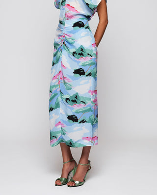 Blue draped midi skirt