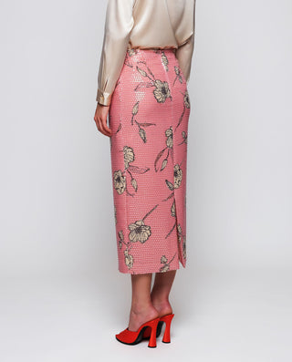 Falda midi rosa  lentejuelas estampado floral by M | 04651_0050_2