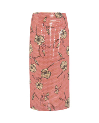 Falda midi rosa  lentejuelas estampado floral by M | 04651_0050_4