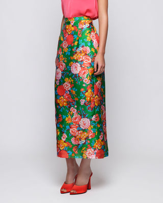 Falda larga estampado floral verde de seda by MIRT | 04655_0051_1