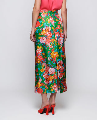 Falda larga estampado floral verde de seda by MIRT | 04655_0051_2