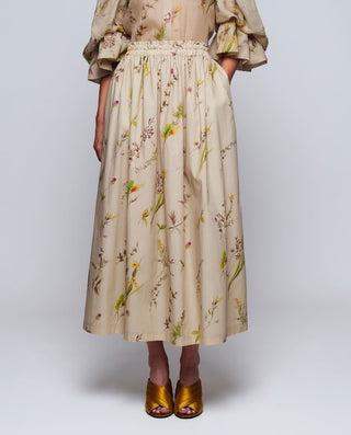 Falda midi beige de algodón estampado floral by MI | 04657_0050_1