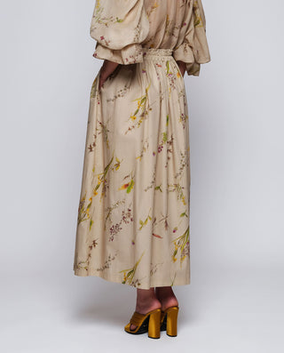 Falda midi beige de algodón estampado floral by MI | 04657_0050_2