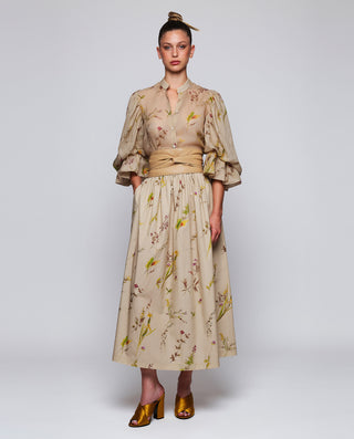 Falda midi beige de algodón estampado floral by MI | 04657_0050_3