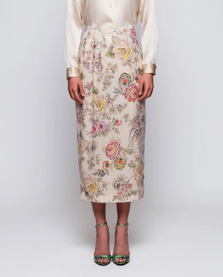 Falda midi de lentejuelas estampado floral. by MIR | 04661_0050_1