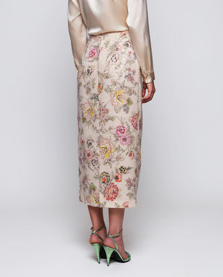 Falda midi de lentejuelas estampado floral. by MIR | 04661_0050_2
