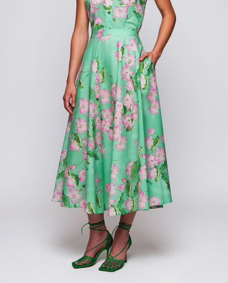 Falda midi verde estampado floral de algodón by MI | 04665_0050_1