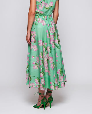 Falda midi verde estampado floral de algodón by MI | 04665_0050_2