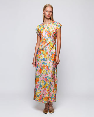 Vestido drapeado rosa estampado floral seda by MIR | 04708_0050_1