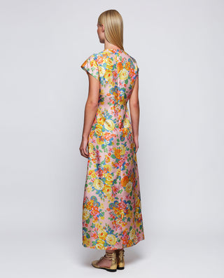 Vestido drapeado rosa estampado floral seda by MIR | 04708_0050_2