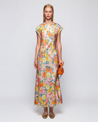 Vestido drapeado rosa estampado floral seda by MIR | 04708_0050_3