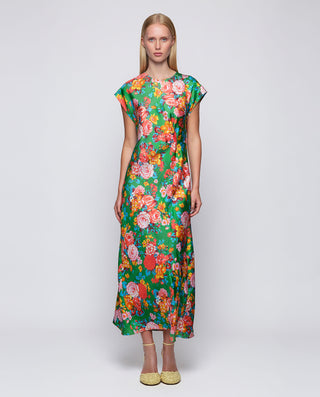 Vestido drapeado verde estampado floral seda by MI | 04708_0051_1