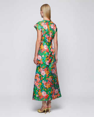 Vestido drapeado verde estampado floral seda by MI | 04708_0051_2