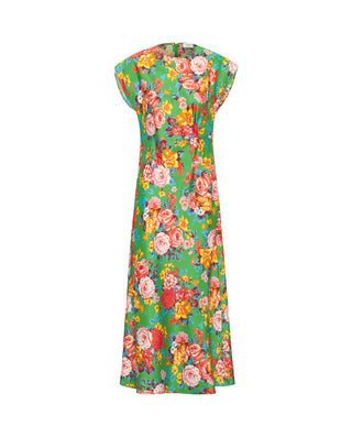 Vestido drapeado verde estampado floral seda by MI | 04708_0051_4