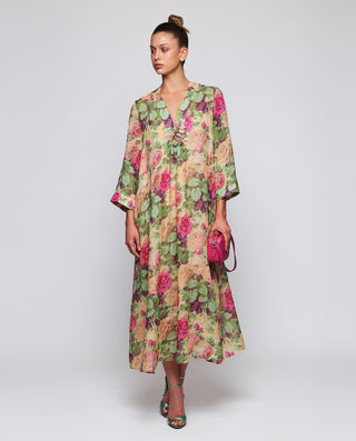 Kaftán rosa de ramio estampado floral by MIRTO | 04718_0050_3