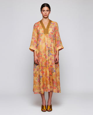 Kaftán naranja de ramio estampado floral by MIRTO | 04719_0050_1