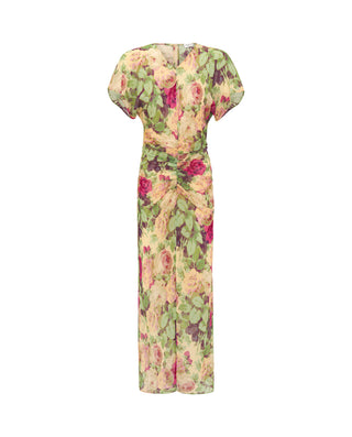 Vestido rosa drapeado de gasa estampado flora by M | 04748_0050_4