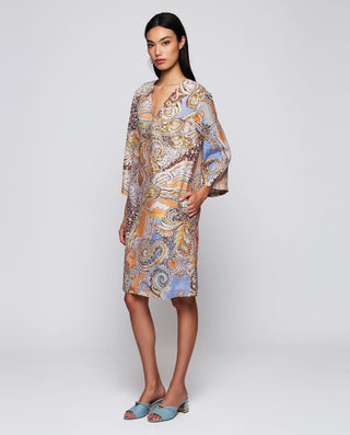 Vestido corto estampado paisley de lino by MIRTO | 04778_0050_1