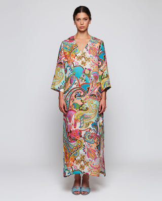 Vestido multicolor estampado paisley de lino by MI | 04796_0050_1